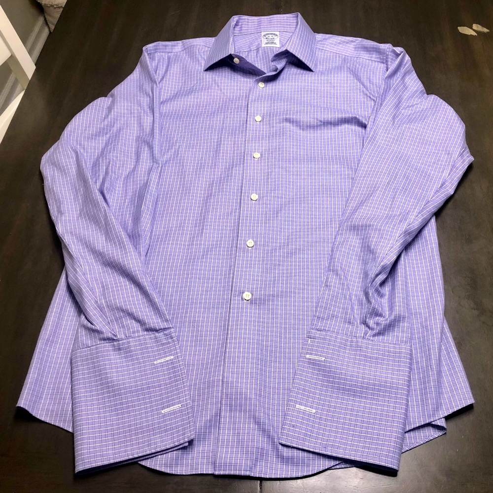 Brooks Brothers Men's Size 16-36 Purple Striped Long Sleeve Cufflink Button Down